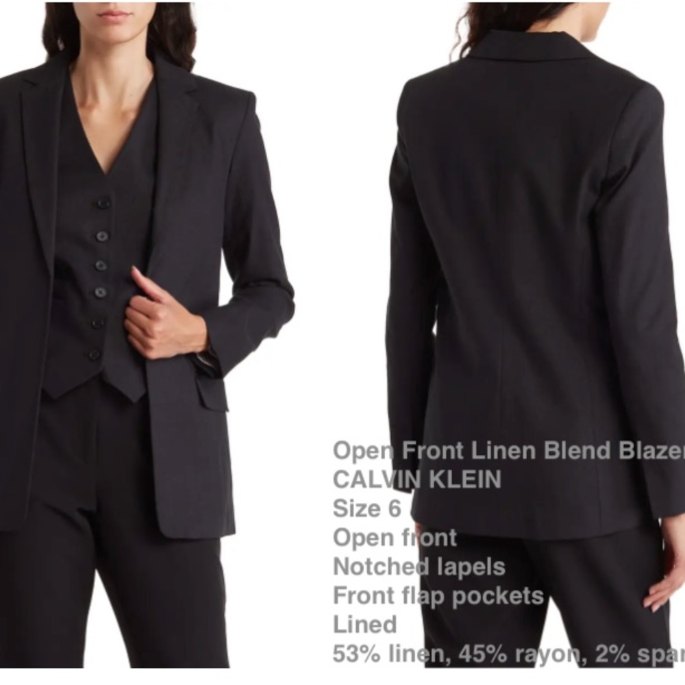 NWT Calvin Klein linen blend black suit blazer 6